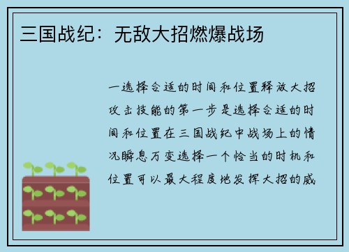 三国战纪：无敌大招燃爆战场