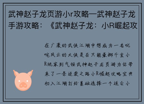 武神赵子龙页游小r攻略—武神赵子龙手游攻略：《武神赵子龙：小R崛起攻略 宝典》