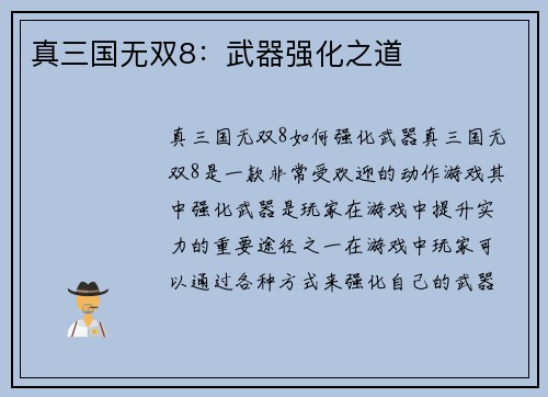 真三国无双8：武器强化之道
